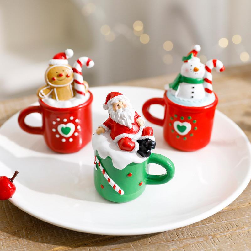 Christmas Resin Statue Gingerbread Snowman Elder Tea Cup Festive Decor Tabletop