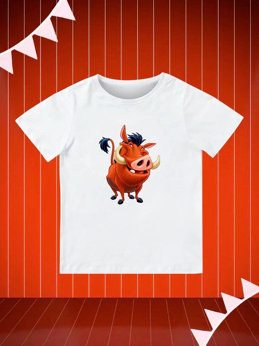 Round Neck Printed Pattern Pullover Short Sleeve Kids Tops Pumbaa 100