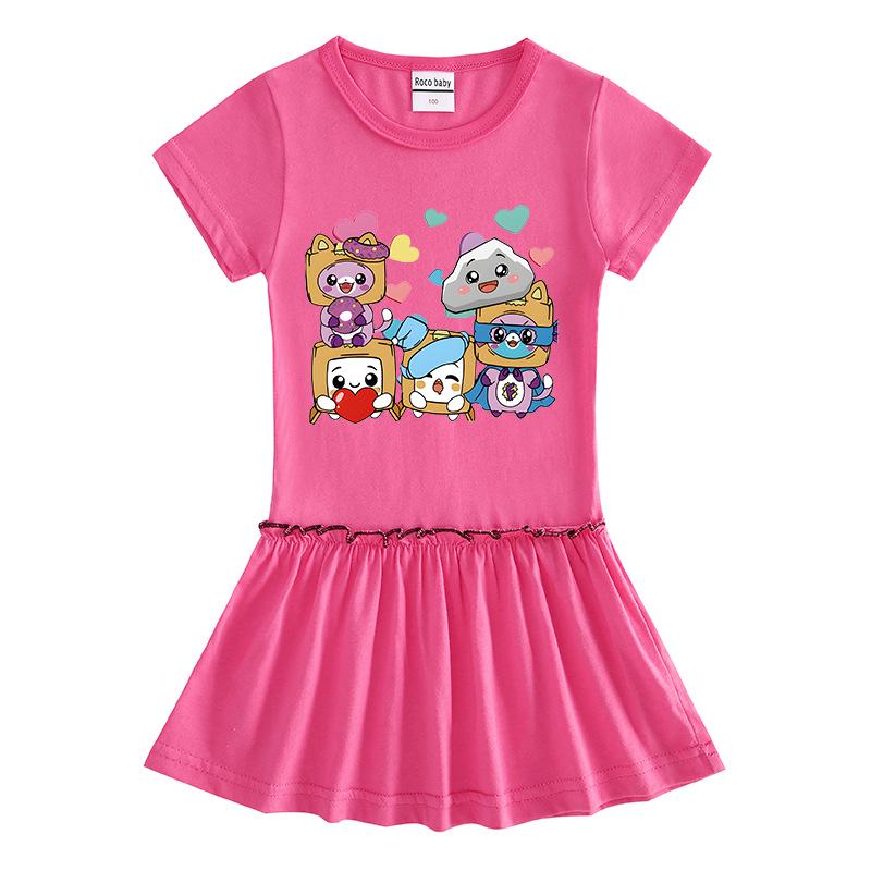 Sommerliches Koreanisches Cartoon-Mädchen-Kurzarmkleid mit gefaltetem Rüschenrock