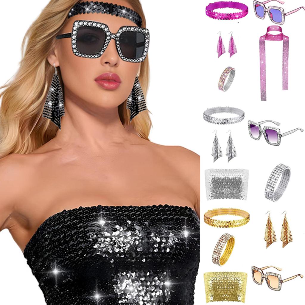 1970s Theme Party Disco Costume Set Sunglasses Earrings 70s Disco Costume Set 1970s Disco Accessories