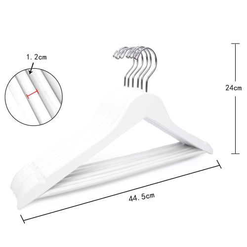 Wood Star Wooden Hangers, Set of 10, White Gloss Finish, 44.5cm, with Shoulder Bars and 360-Degree Rotating Hooks, for Jackets, Suits, Coats, and Shir