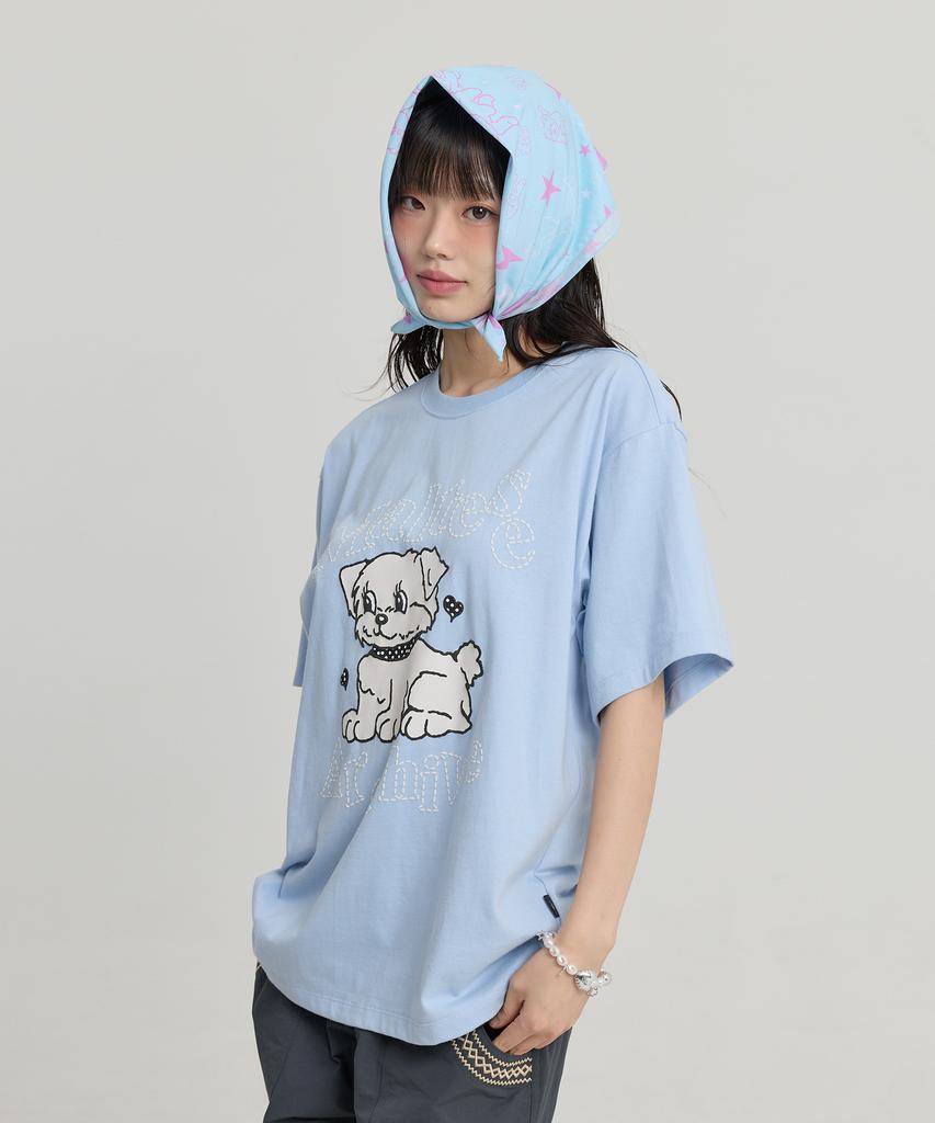 WAIKEI Vintage Cloud Archive Stitch Short Sleeve T-Shirt Sky Blue