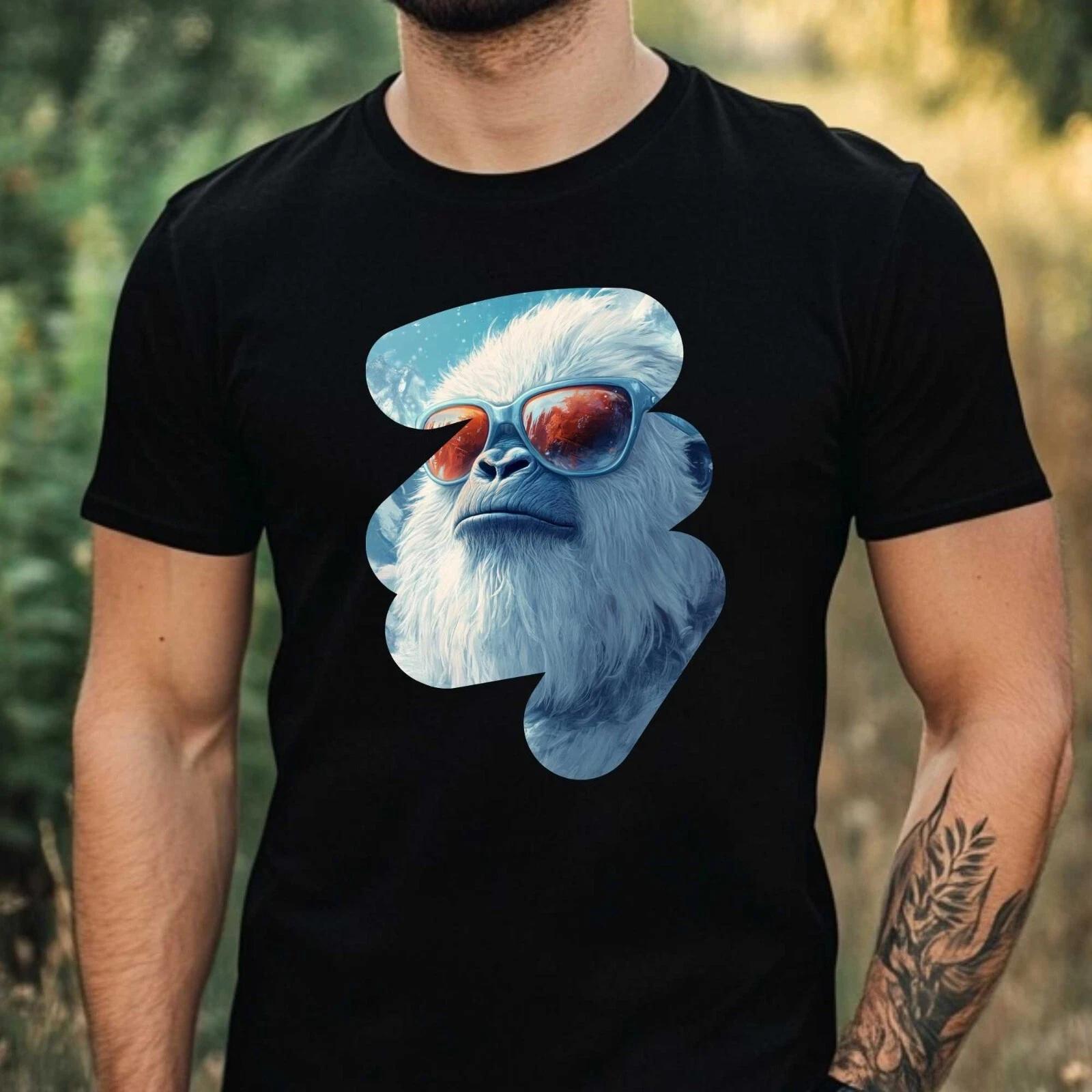 T-Shirt Herren Yeti mit Sonnenbrille Motiv Baumwolle Größe XS bis 5XL XS