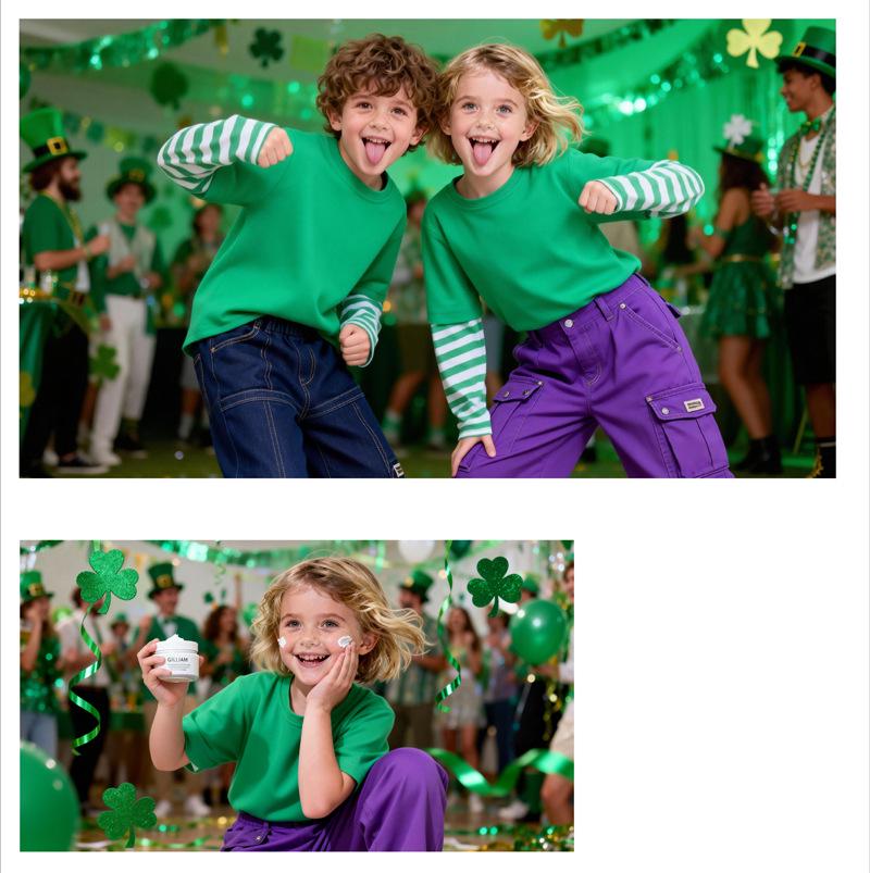 Green Kids' St. Patrick's Day Two-Piece Long-Sleeve Shamrock Party Outfit