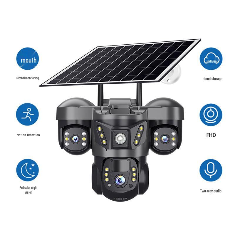 V380 4G Triple-Lens Solar-Powered Outdoor Waterproof Surveillance Camera
