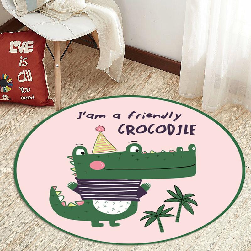 Cute cartoon circular carpet, sky night moon star rocket plane children's room anti slip floor bedroom decoration carpet