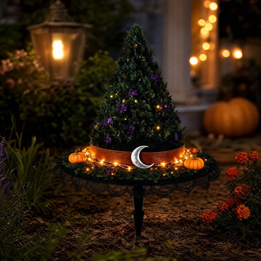 Halloween Witch Hat Decorative Garden Light with Ground Stake for Outdoor Yard Decor