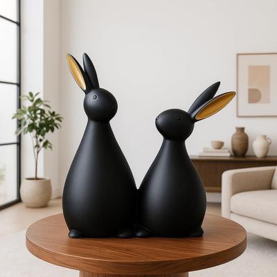 Figurine de iepure din rășină pentru decorarea casei | Realizate manual de artizani indieni (Pachet de 1, negru)