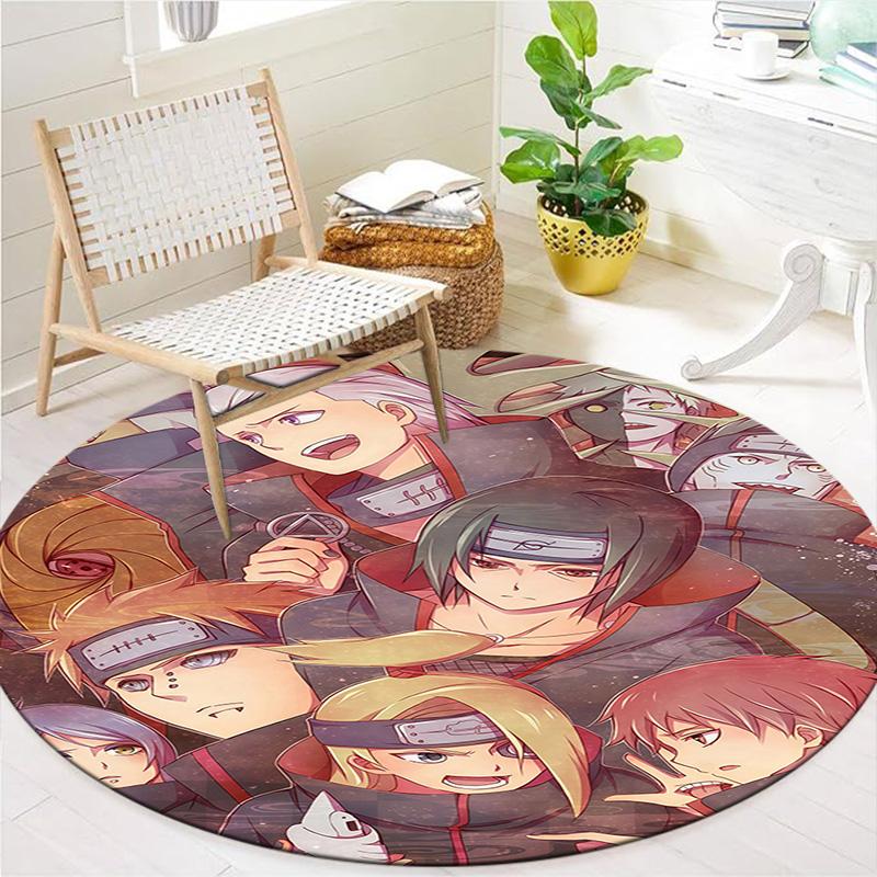Naruto Characters Round Area Rug Carpet Rug For Living Room Bedroom Sofa Playroom Decor Nonslip Floor Mat