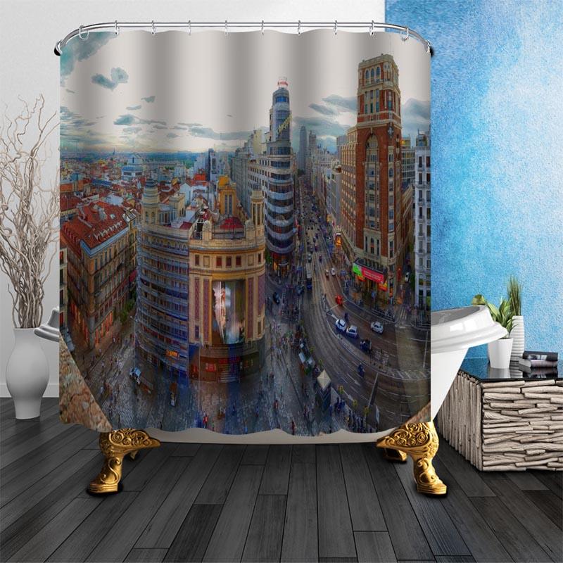 Belle Tende da Doccia con Paesaggio di Madrid per Decorazione Tenda da Bagno 180x180cm Tessuto Impermeabile Antimosquito Tenda da Doccia