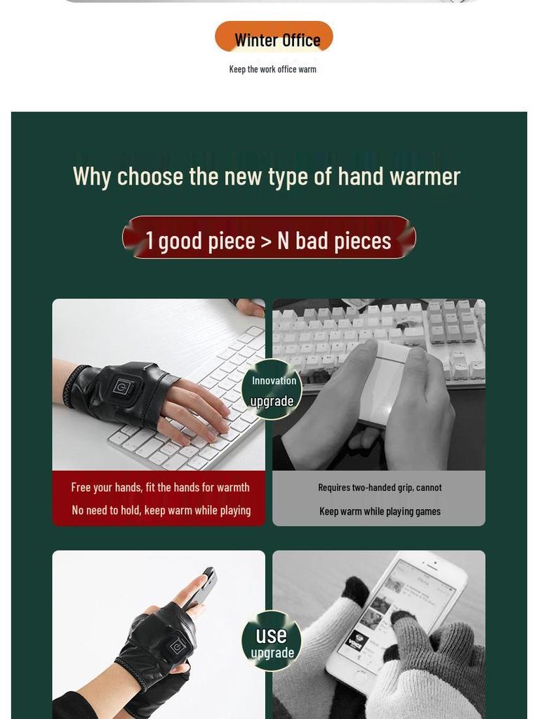 Unisex Smart Electric Half-Finger Heating Gloves for Autumn/Winter - Warm Hand Protection for Sports and Office Use