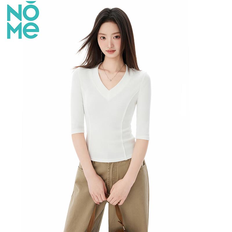 Women s V-Neck Slim Fit Mid-Sleeve T-Shirt with Fishbone Design XL