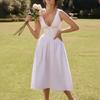 Women's clothing, new spring models in Europe and America, elegant temperament printed V-neck suspender long dress dress