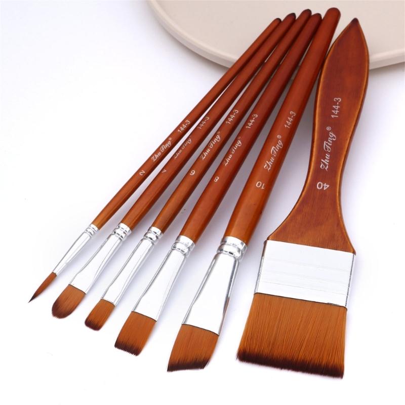 6 Stück Künstlerpinsel Aquarellpinsel für Öl Acryl Aquarell Gouache Malerei Nylonborsten Pinsel
