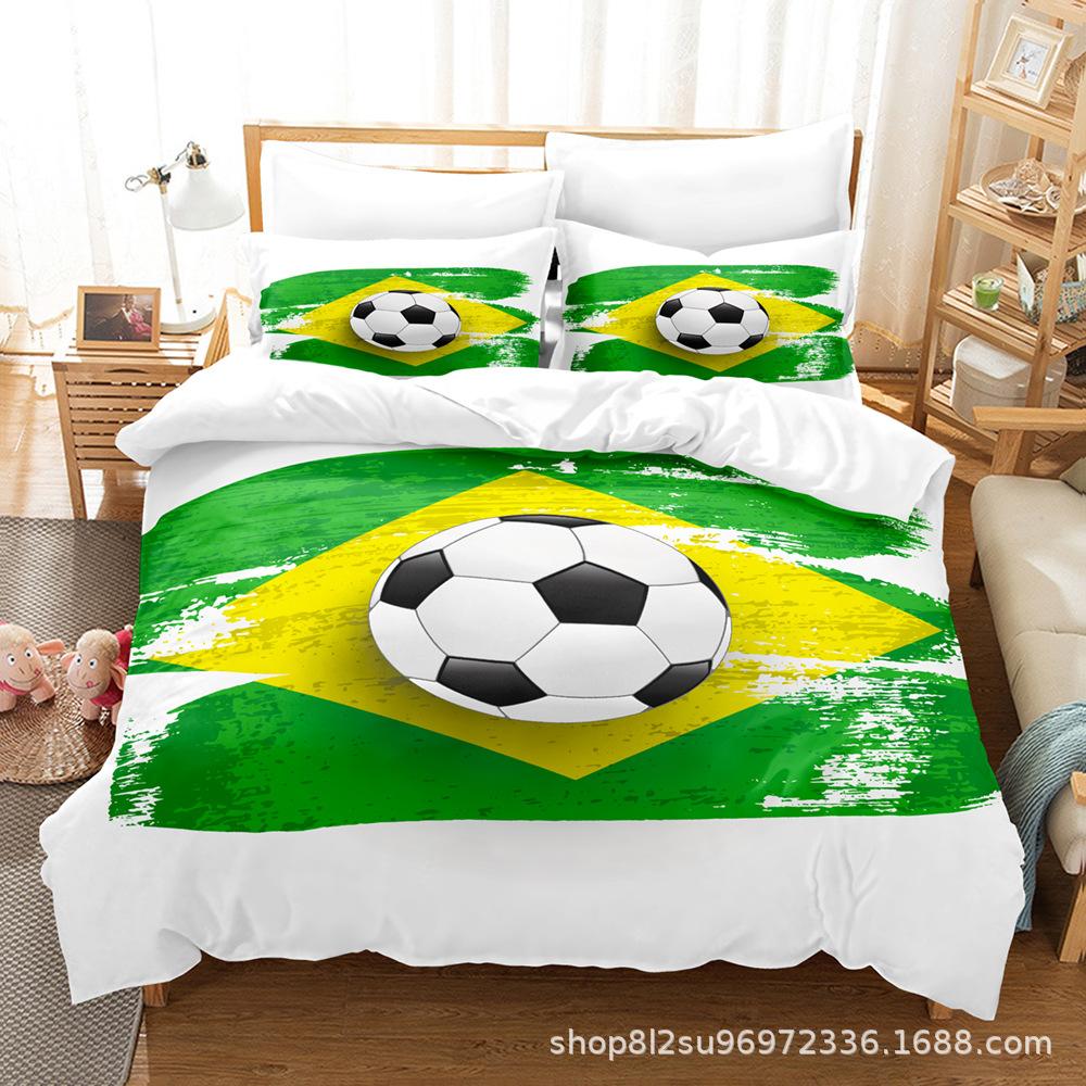 3D Football Series Bedding Set Sports Quilt Cover and Pillow Case 2/3 Pieces Suitable for Home Decoration of Boys' Football Fans' Rooms