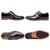 Foxsense Men's Leather Dress Shoes, Genuine Leather, Monk Strap, Straight Tip, Luxury, Lightweight, Waterproof, Formal, Black, Size 26.5cm, C9086-01