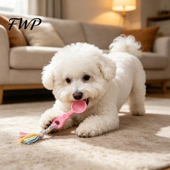 Bite Resistant Dog Toy Molar Chewing with Rope, TPR Spoon Head Durable Woven Puppy Teething Relief Tools Knot Training Toy, Macaron Colors Teeth