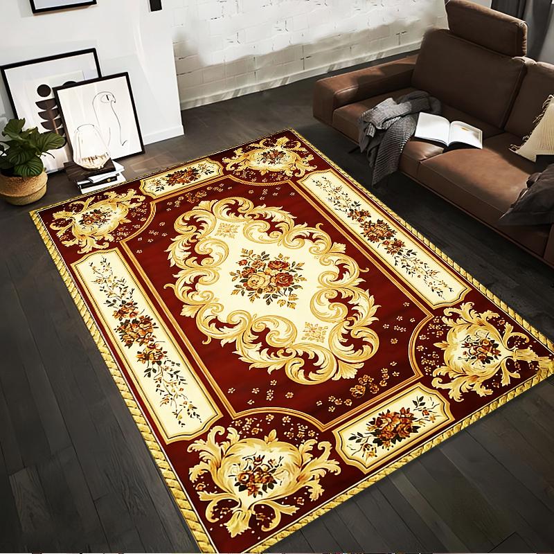 Vintage Teppich mit Blumenmuster in Rot und Gold für Wohnzimmer Geeignet für den Einsatz als Antirutsch für Wohnzimmer Schlafzimmer Sofas