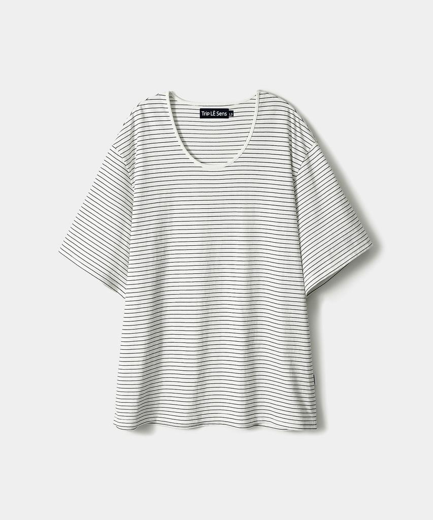 TRIP LE SENS Basic U-Neck Silket Cotton T-Shirt_St Black Neckline