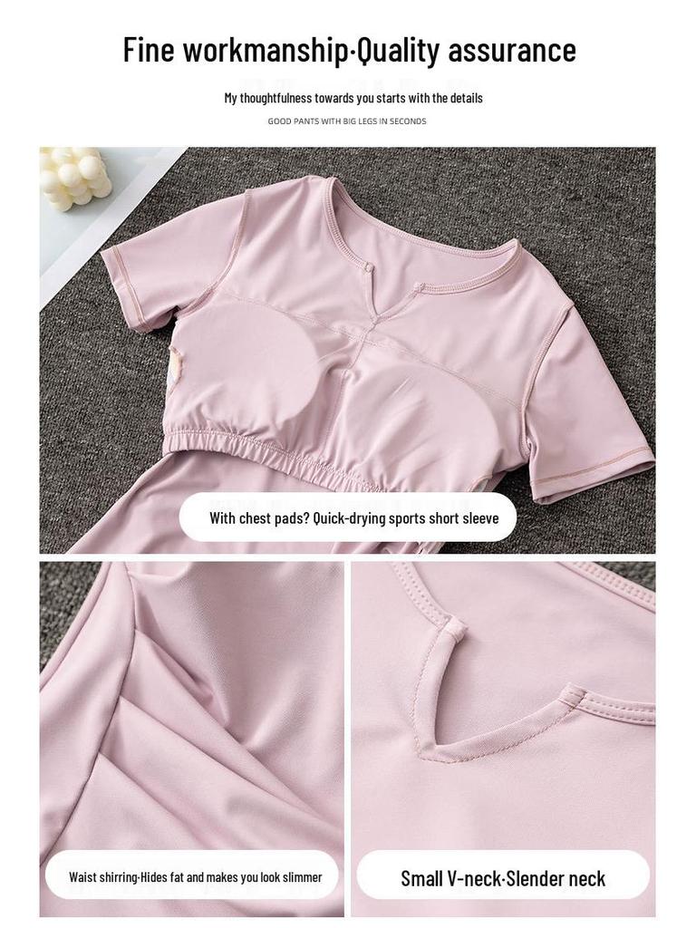 Women's Summer 2025 Slim Fit Ice Silk Sportswear Set: Quick-Dry Top & Fitness Shorts