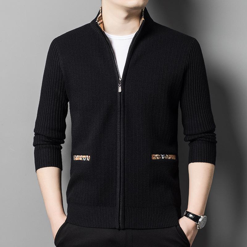 

Мужской кардиган с воротником-стойкой, утолщенный свитер, повседневный, большого размера, однотонный свитер, пальто на молнии 3XL