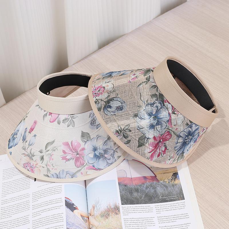 New fashion printed simple empty top hat women's big eaves sunshade sunscreen hat casual versatile hemming sun hat