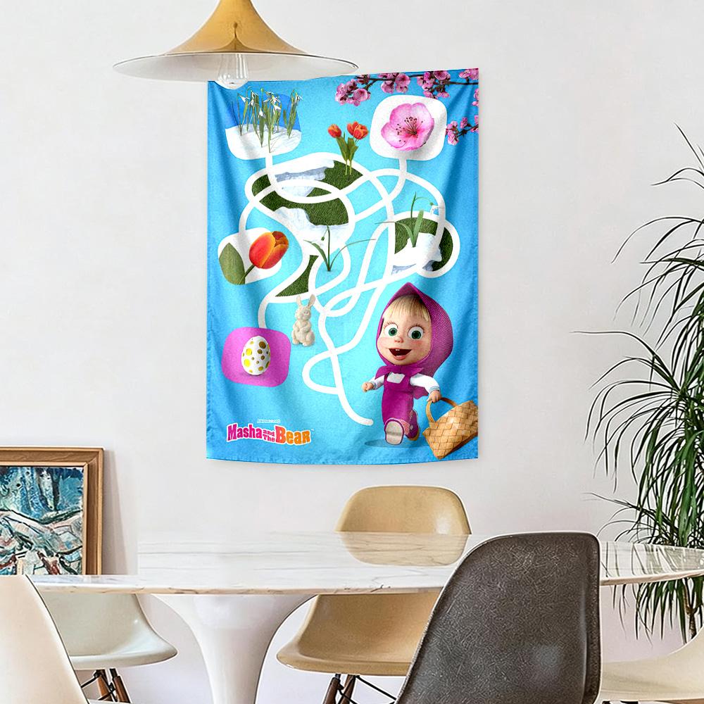 Masha Bear Wall Decor Tapestry Art For Pet Memorial Birthdaywedding Party Backdrop Family Gift