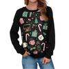 Women's Fashion Casual Long Sleeve Christmas Printed  Neck Sweatshirt Top