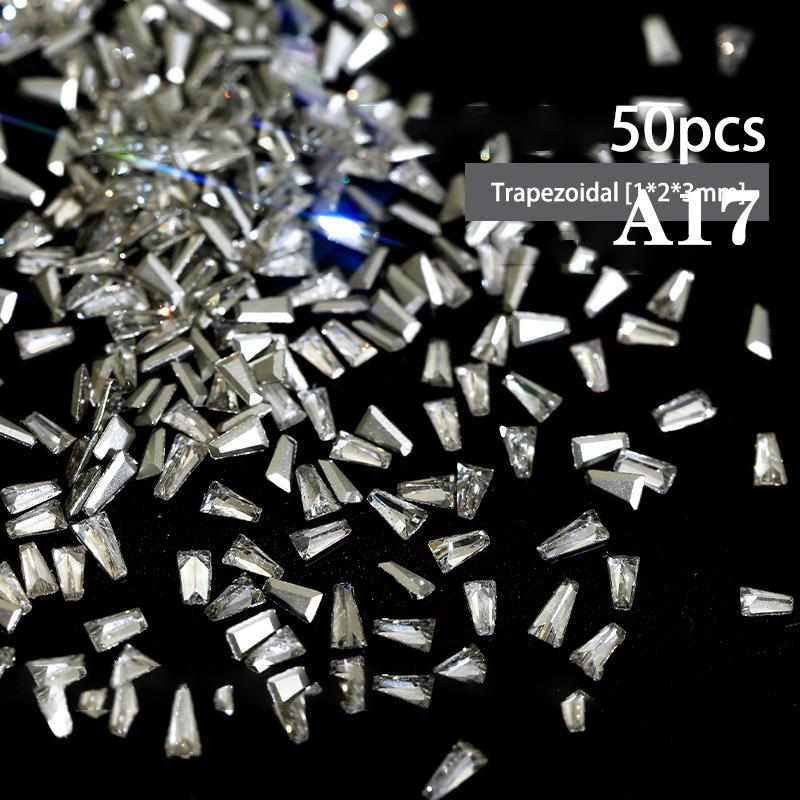 50 sztuk Białe Błyszczące Małe Rozmiary Charmsy do Paznokci Zirconowe Dekoracje Super Błyszczące Oczko Konia Kwadratowe Szpic na Dole Gołe Cyrkonowe Diamenty