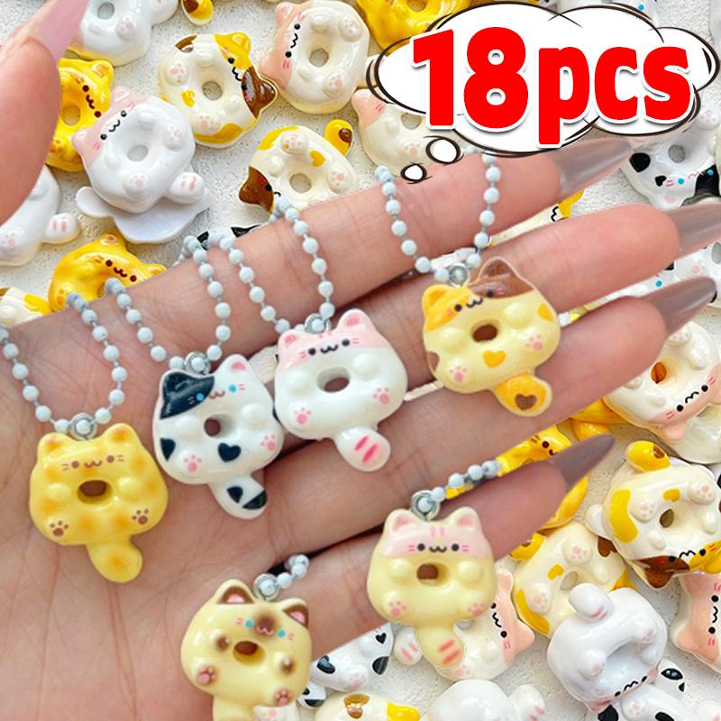 Cartoon Cute Donut Cat Pendant Keychain Phone Lanyard Charm Strap Bag Charm Animal Pendant for Student Backpack Bag Charm Gift