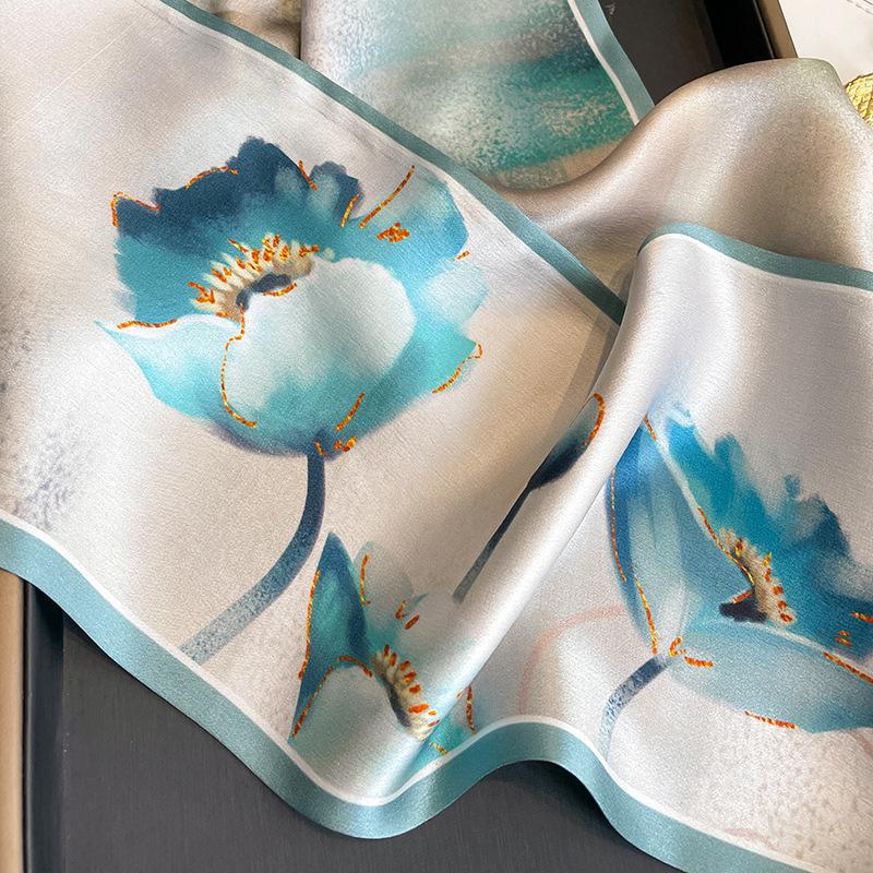 Spring and summer national style lotus double-layer high-grade mulberry silk silk scarf streamer women's neck scarf double-sided two-color