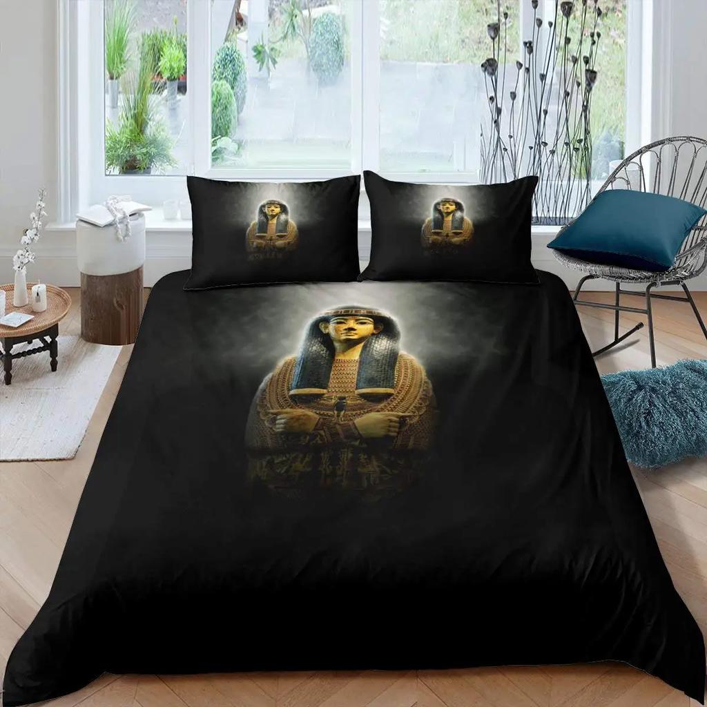 Pharaoh Duvet Cover Queen Ancient Egypt Tribe Comforter Cover Set for Boys Egyptian Pyramids Exotic Style Polyester Bedding Set