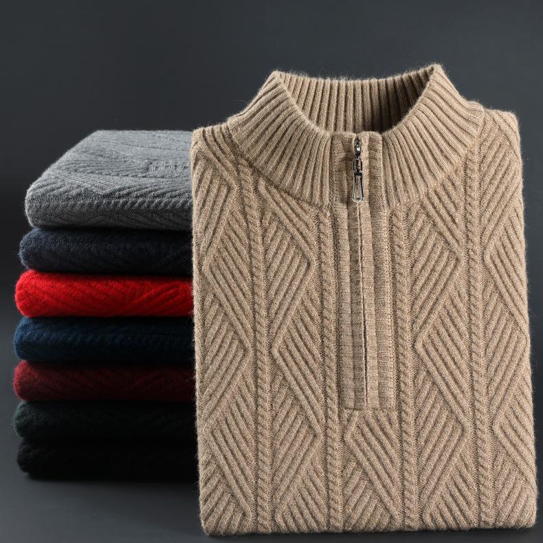 Men's Thick Warm Half-Zip Knit Sweater - Business Casual Pullover for Autumn/Winter