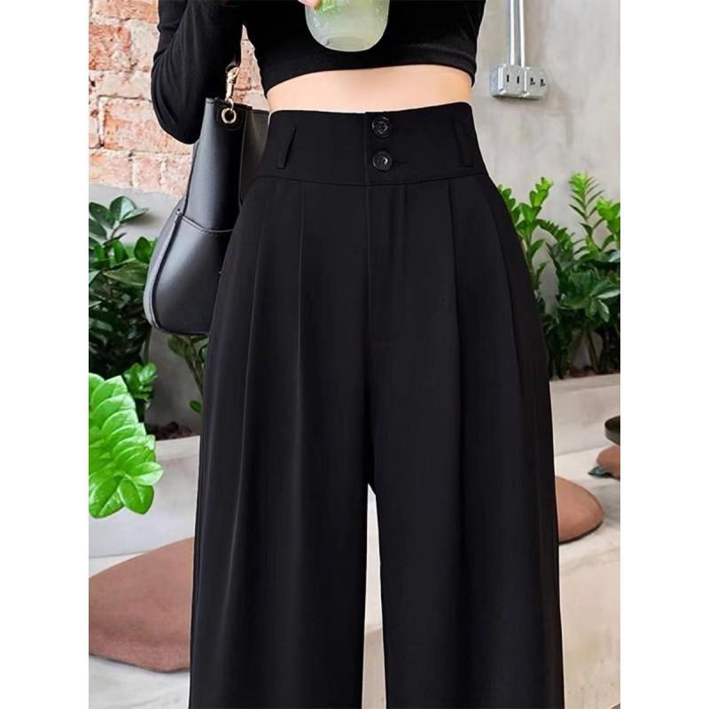 Womens High-Waisted Wide-Leg Straight Trousers Comfortable Office Casual Pants With Slight Stretch