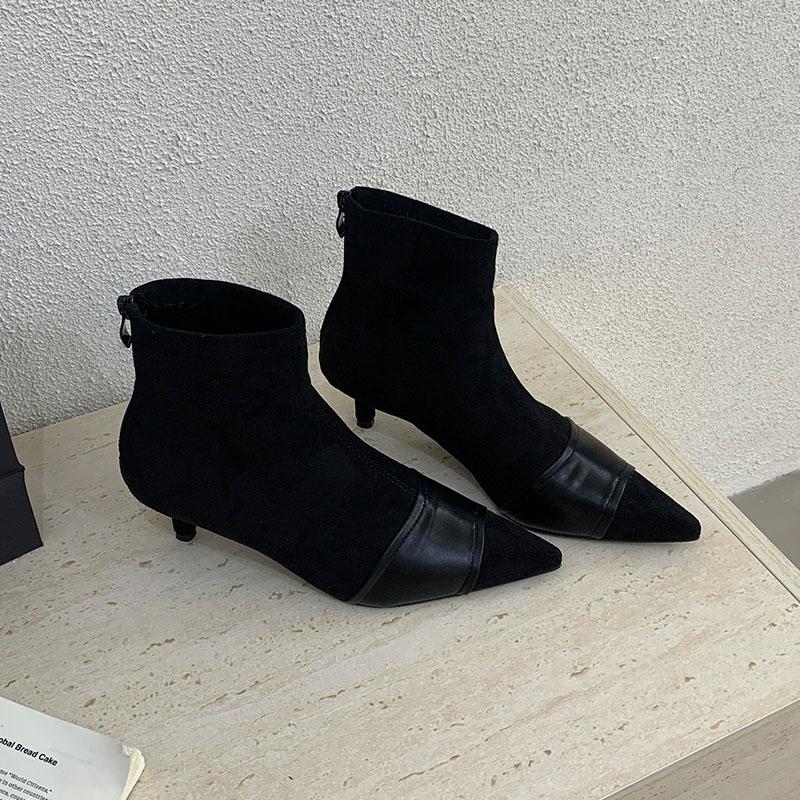 

Fashion Modern Ladies Ankle Boots With Heel Shoes Pointed Toe Fashion Flock Elegant Women Short Boots Female Zippers Shoes Pumps 35 чёрный