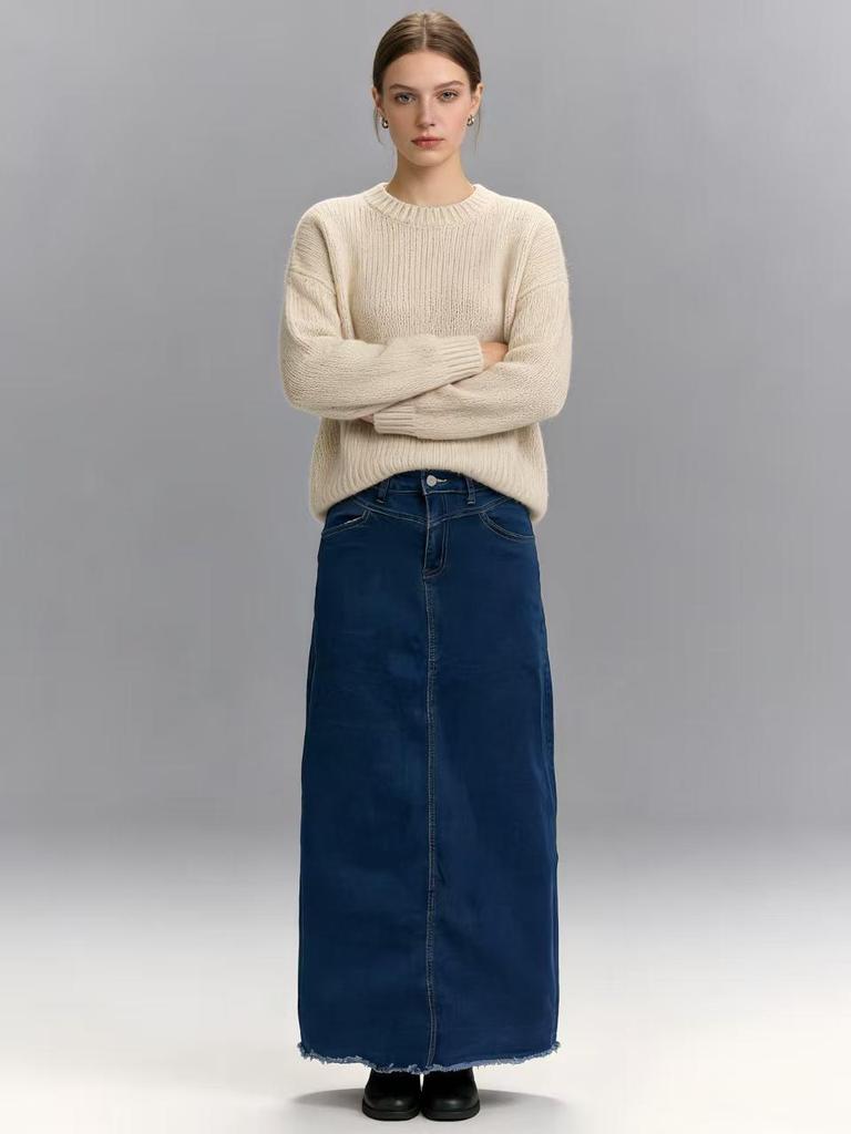 Summer Women's Loose Straight Denim Maxi Skirt - European/American Style