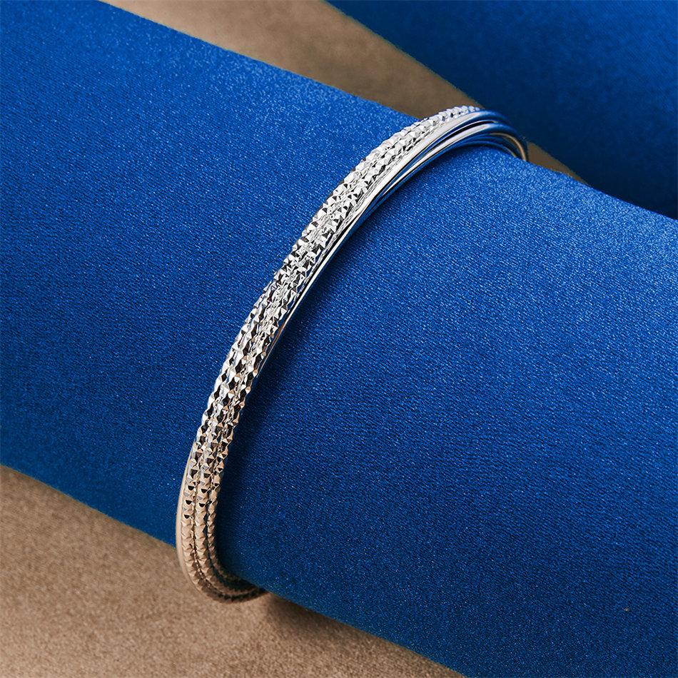 Charming 925 Sterling Silver Exquisite Sparkling Open Bangle for Women, Fashionable Wedding Party Jewelry