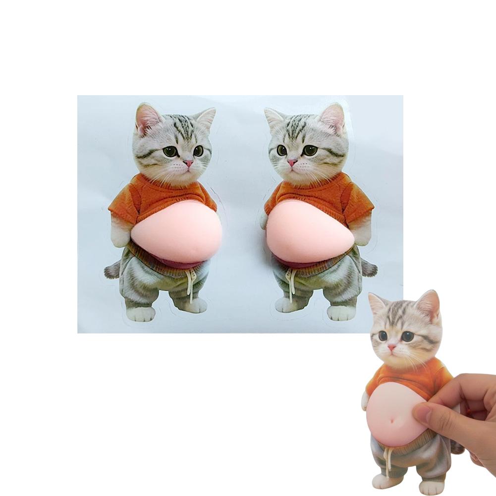 

Kawaii Cat Belly Sticker 3D Cute Kitten With Orange Outfit On Pink , Soft Silicone Self-Adhesive Bubble Sticker For Decor, Phone