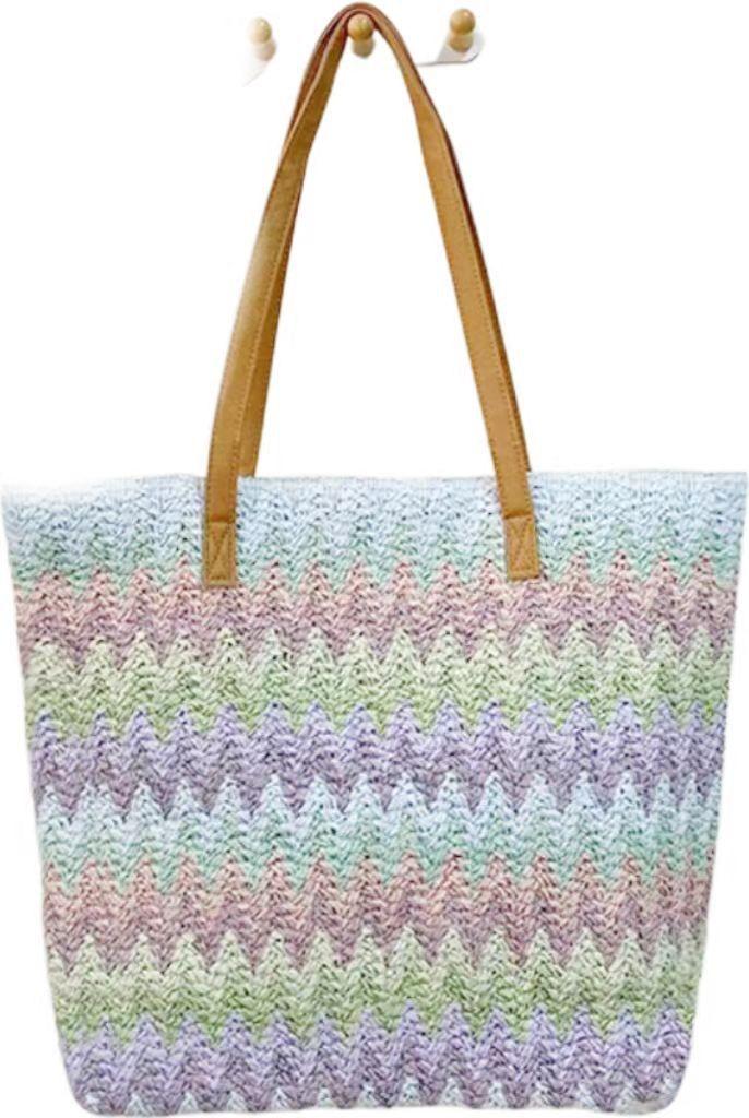 Natural Wavywoven Shoulder Bag With Organizer For Beach And Casual Outings