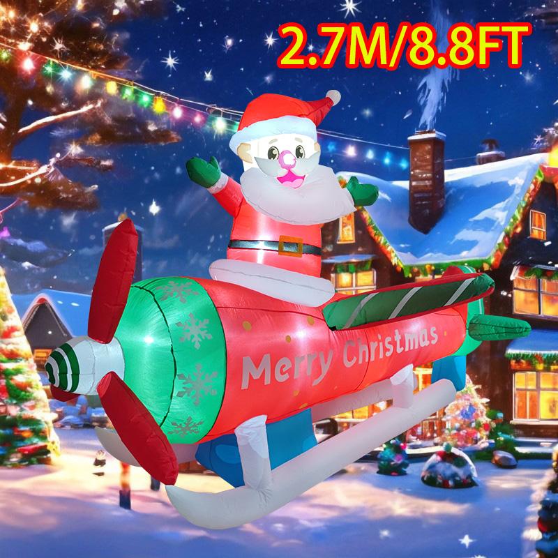 

2.7M/8.8FT Inflatable Toys Christmas Decorations Santa Fly Plane LED Lights Model Xmas Festival Party New Year Outdoors Decor EU Plug