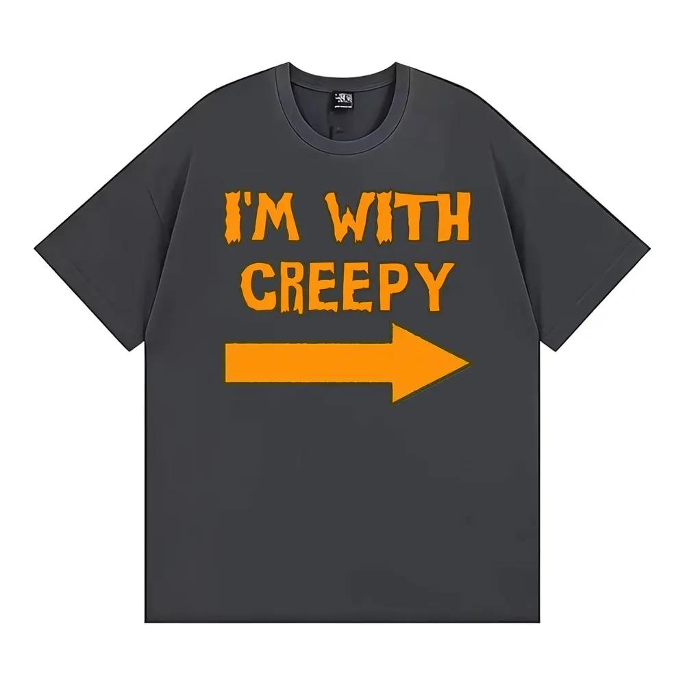 

Im with Creepy Funny Halloween Graphic T Shirt Unisex Women Clothing Retro Fashion Harajuku Tshirt Casual Cotton Tees Streetwear S