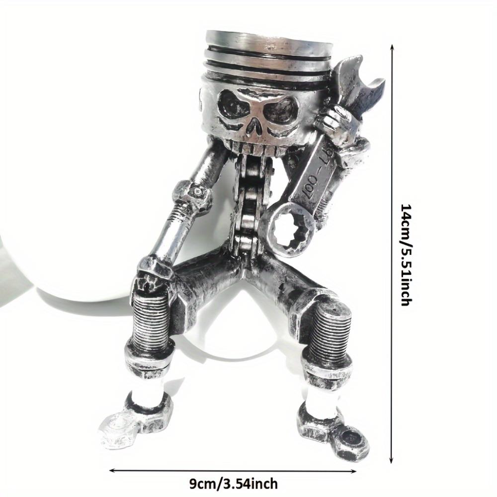Gravurovaná pryskyřičná lebka obličeje stolní umělecké dílo, gravurovaná lebka s klíčem ručně vyráběná pístová ornamentální dekorace, retro mechanický styl,