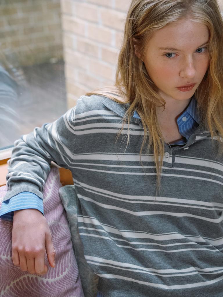 Elssibeui Stripe Collar Pullover [2Colors]