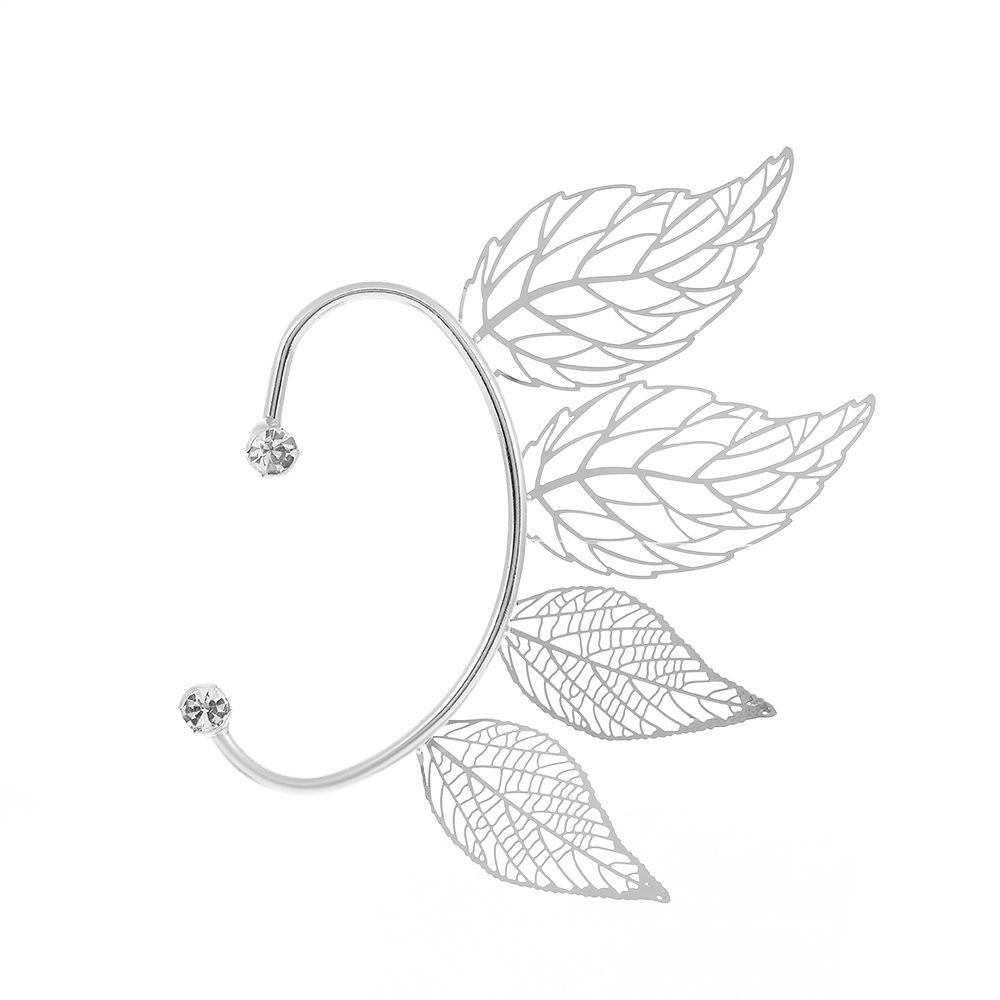 Hollow Four Leaf Non Pierced Ear Cuff Sparkly Inlaid No Hole Ear Wrap Plant Ear Jewelry for Women Fairy Party Decor