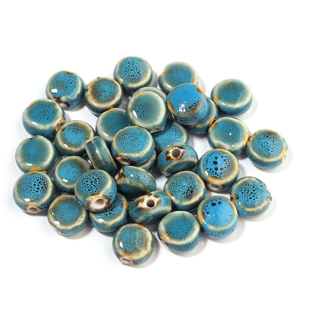 10pcs/lot 12mm Colorful Floral Glaze Ceramic Beads Flat Round Loose Beads for DIY Jewelry Making Bracelet Necklace Accessories