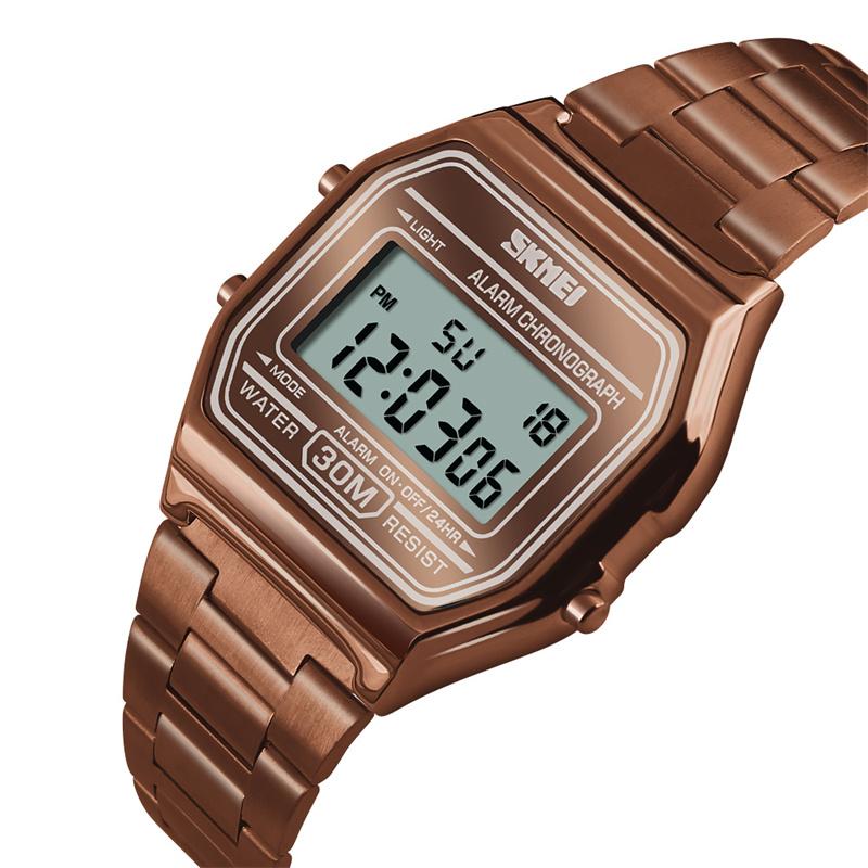 Skmei Unisex Digitale Armbandhorloges Luxe Roestvrij Staal Band LED Waterdicht Chronograaf Mode Wekker Mannen