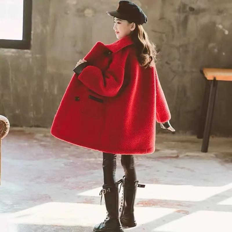 WTEMPO Girl's Cotton-padded Winter Mid-length Trenches Large Size Casual Thickened Warm Buttons Windcheaters with Pockets