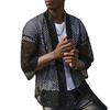 Men Club Shirt Hollow Out Mesh Cardigan Three Quarter Sleeve Thin Clubwear See-through