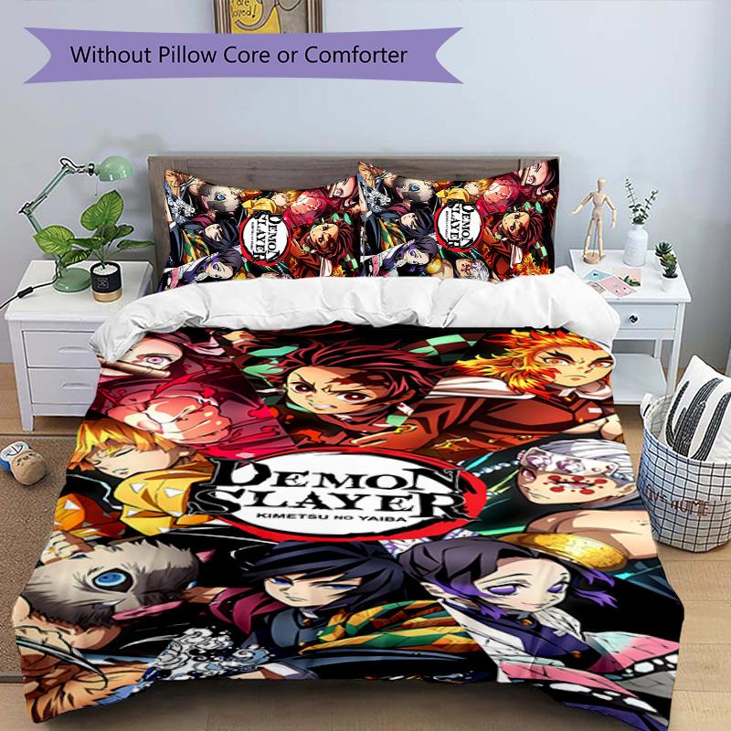 3pcs Demon Slayer characters1 pattern bedding set duvet cover set includes duvet cover &pillowcases, perfect all season bedroom decoration & gift