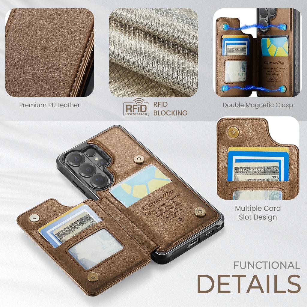 CaseMe Premium PU Leather Case For Samsung Galaxy S26+ S25 S24 S23 S22 S21 S20 Plus Ultra FE Card Wallet Holder Phone Back Cover Protector Skins